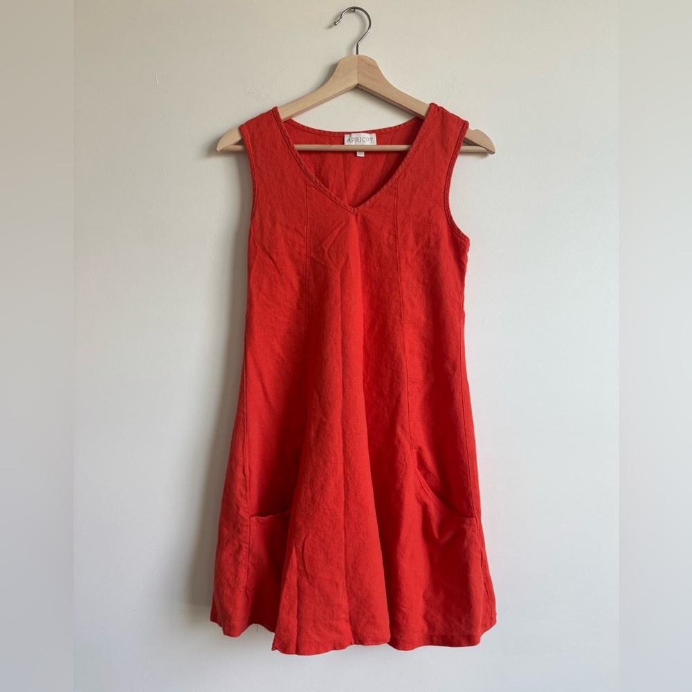 Apricot Red Sleeveless Dress with Pockets